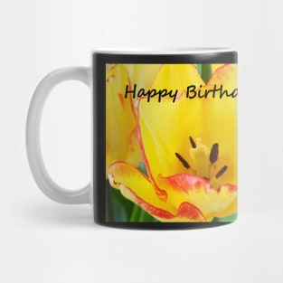 Tulipa  'Cape Town'  AGM  Tulip with happy birthday message Mug